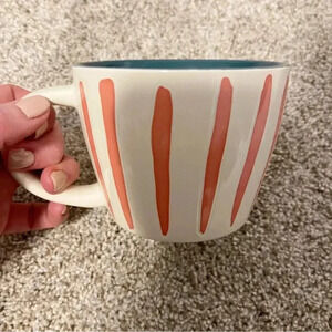 Opal House striped pink turquoise ceramic stoneware coffee mug